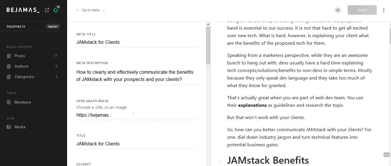 Inside Forestry headless CMS.