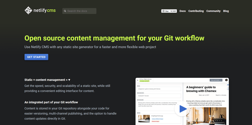 Netlify CMS is an open-source content managment solution for your Git workflow.