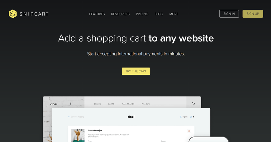 Add a shopping cart to any website with Snipcart.